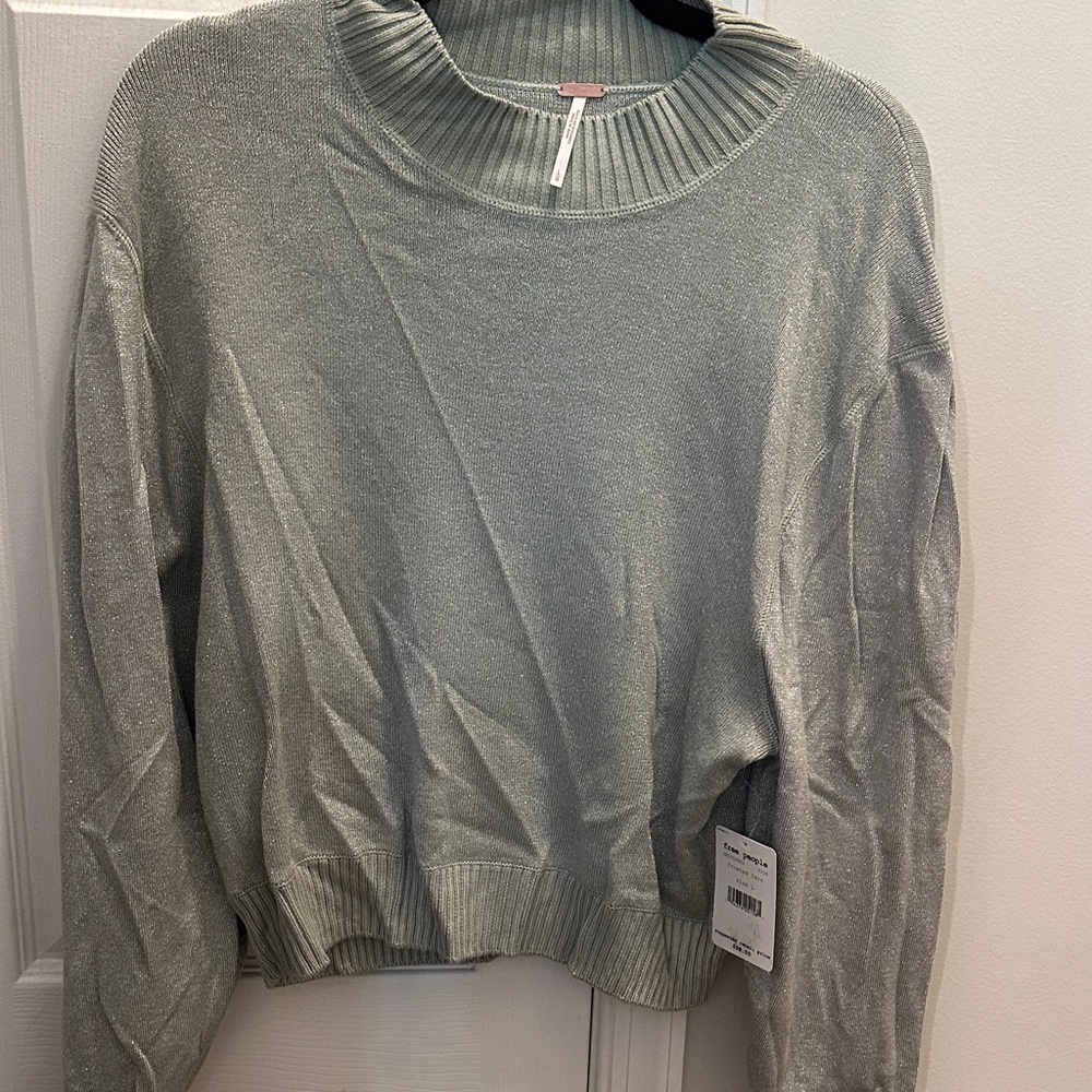 Free People Metallic Sage Crewneck Sweater